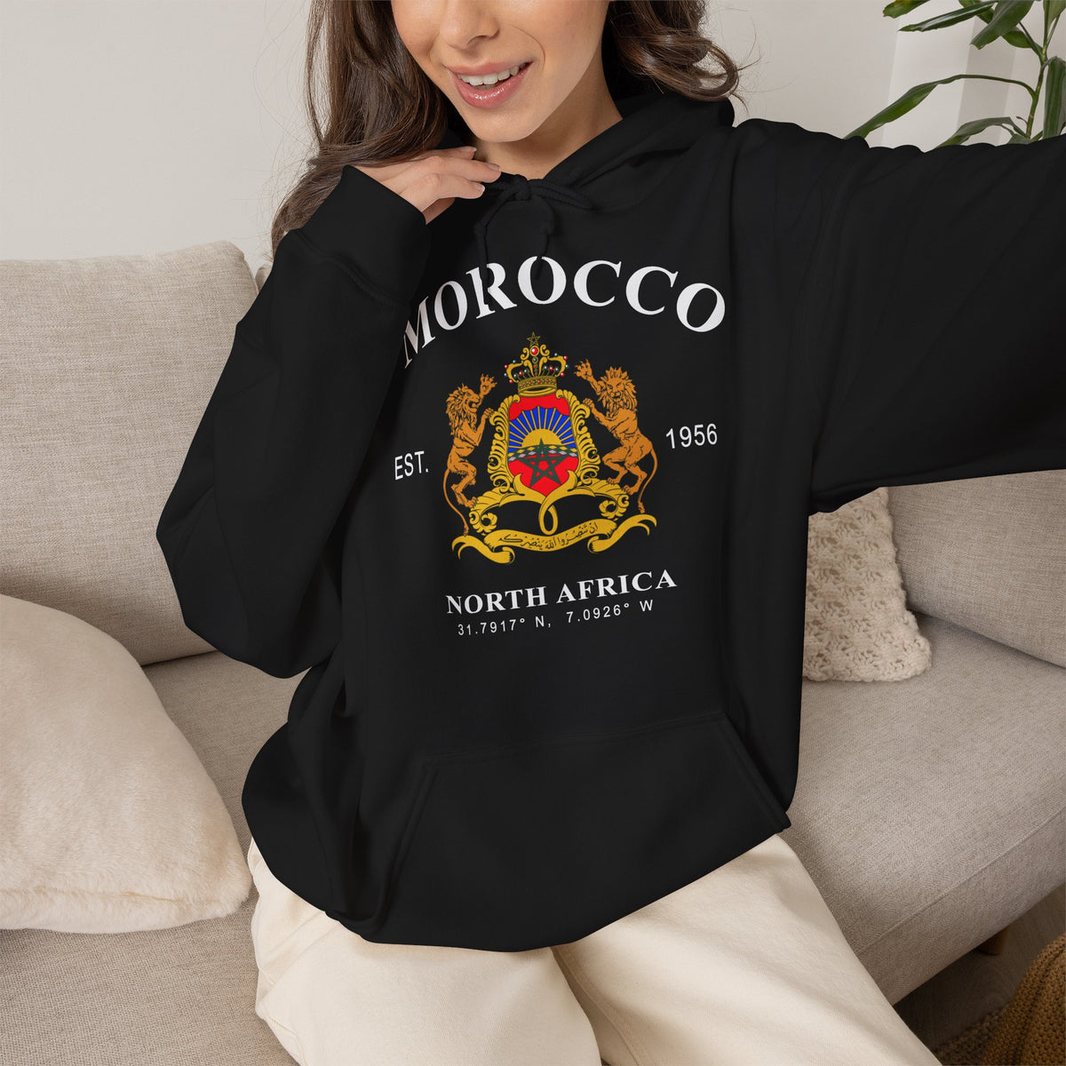 Marokko Maroc North Africa Edel Wappen Löwe Geschenkidee - Unisex Hoodie