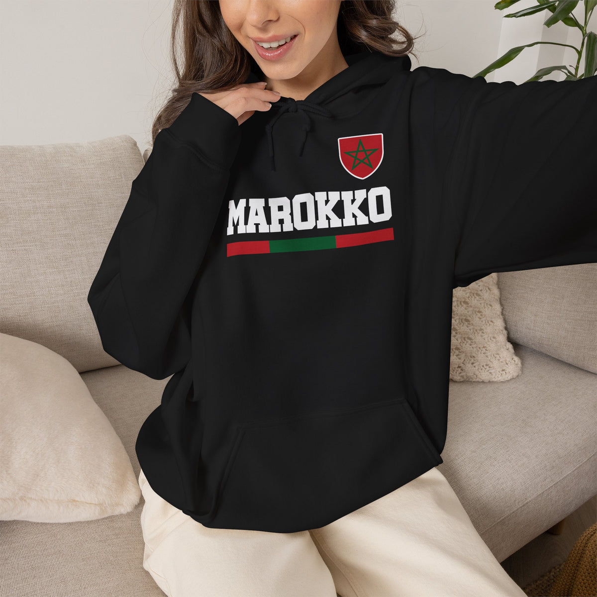 Marokko Wappen Morocco Flagge Stolz Fußball Fan Sport Geschenkidee - Unisex Hoodie